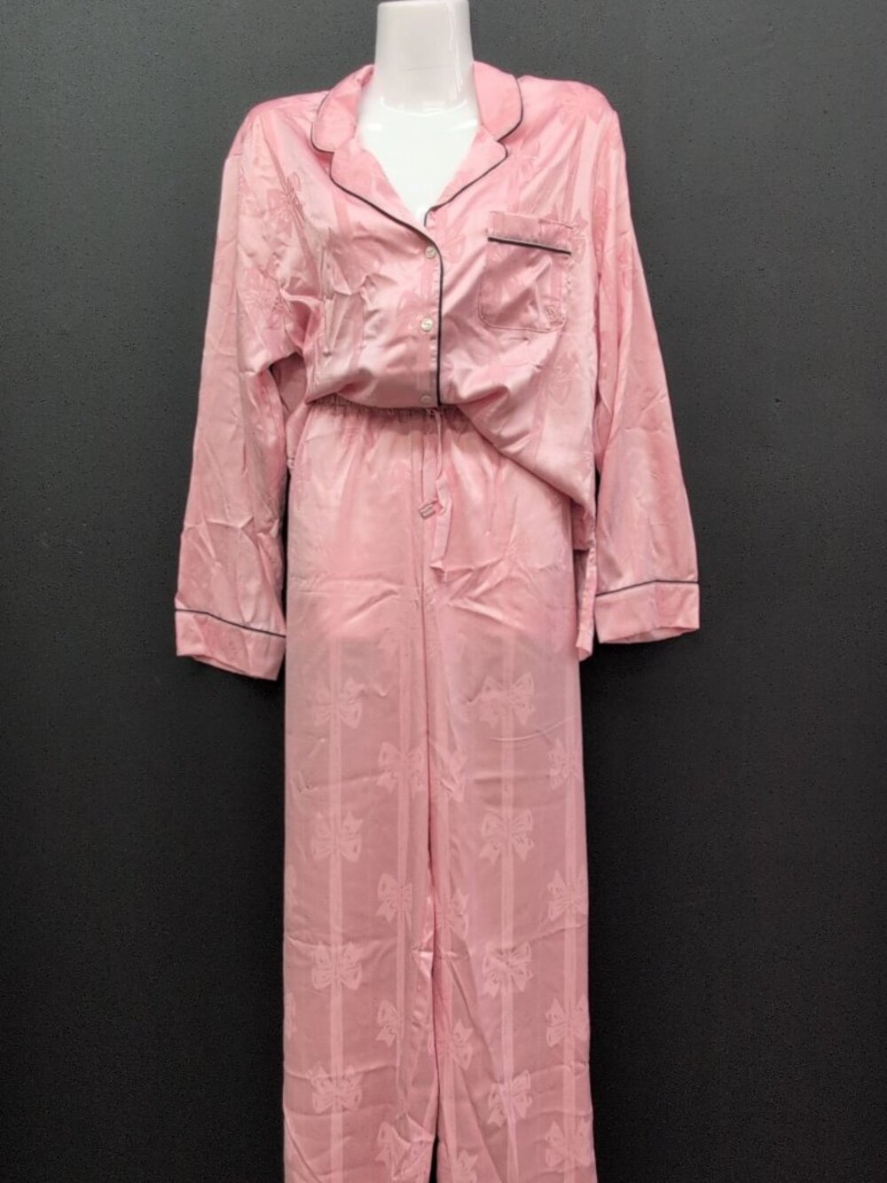 Victoria Secret Signature Satin Bow Stripe Long Pajama Set Size Small Pink
